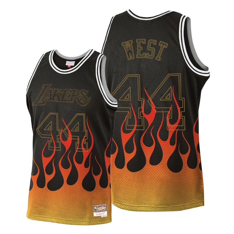 Men's Los Angeles Lakers Jerry West #44 NBA Flames Hardwood Classics Black Basketball Jersey GPY7583KL